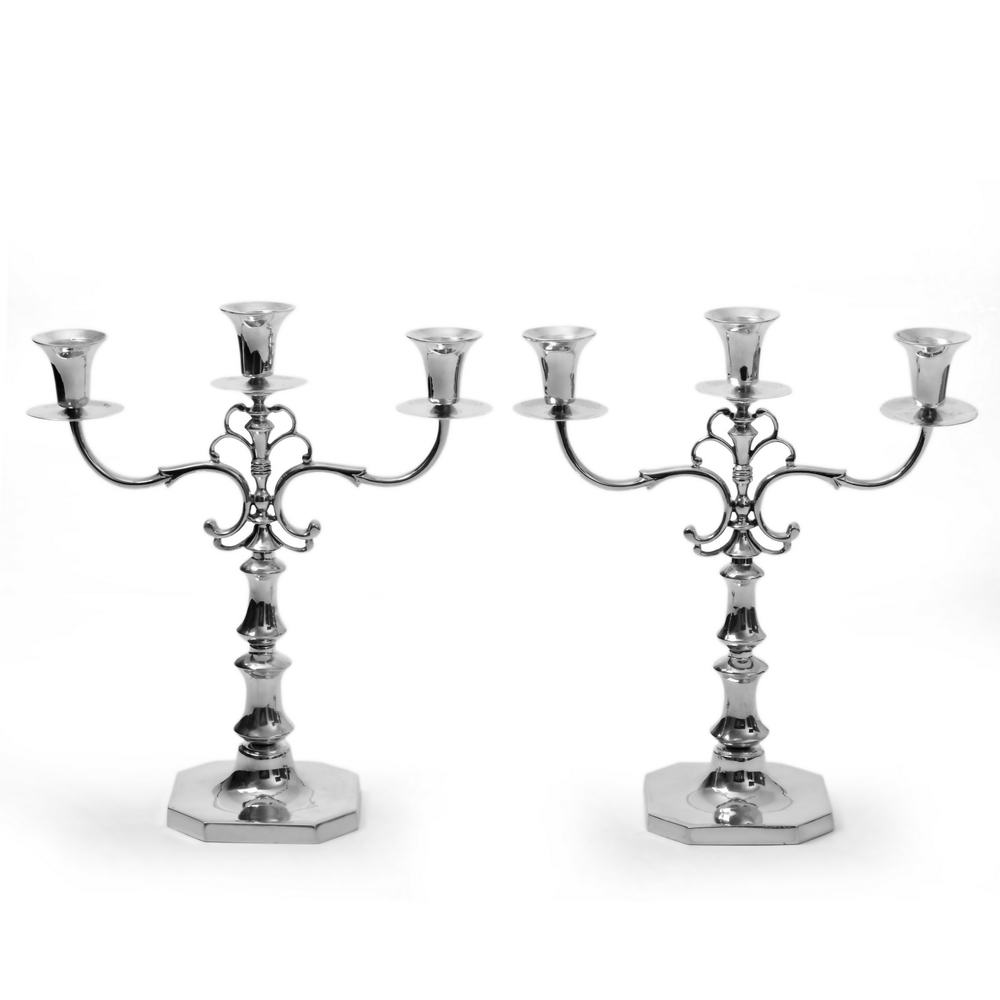 CANDELERO, CANDELABROS -  PAR CANDELABROS ALTOS 3LUCES. PLATA