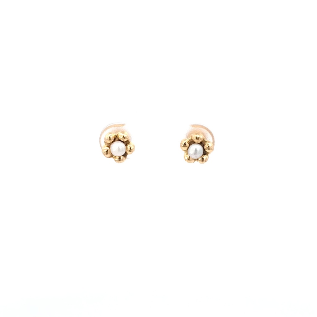 ARETE flor con perla 5 petalos BB, 1.68 gr, STAR