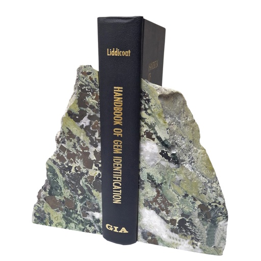 [1050140006] SUJETA LIBRO PIEDRA SERPENTINA VERDE  CON GRIS